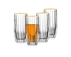 Godinger Pleat Glassware With Gold Trim, Set/4