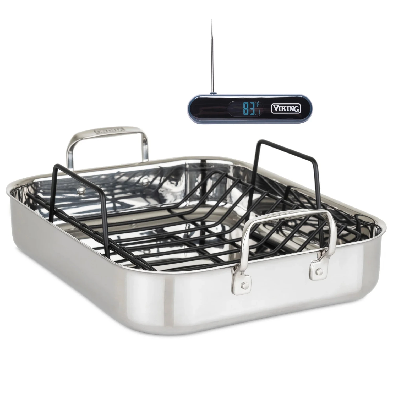 Viking 3-Ply Stainles Steel Roaster With Rack And Bonus Digital Thermometer 3 Viking 3-Ply Stainles Steel Roaster With Rack And Bonus Digital Thermometer