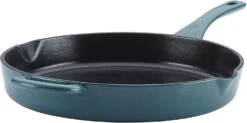 Ayesha Curry Home Cast Iron 12" Skillet W/pour Spouts Twilight Teal Blue Metallic