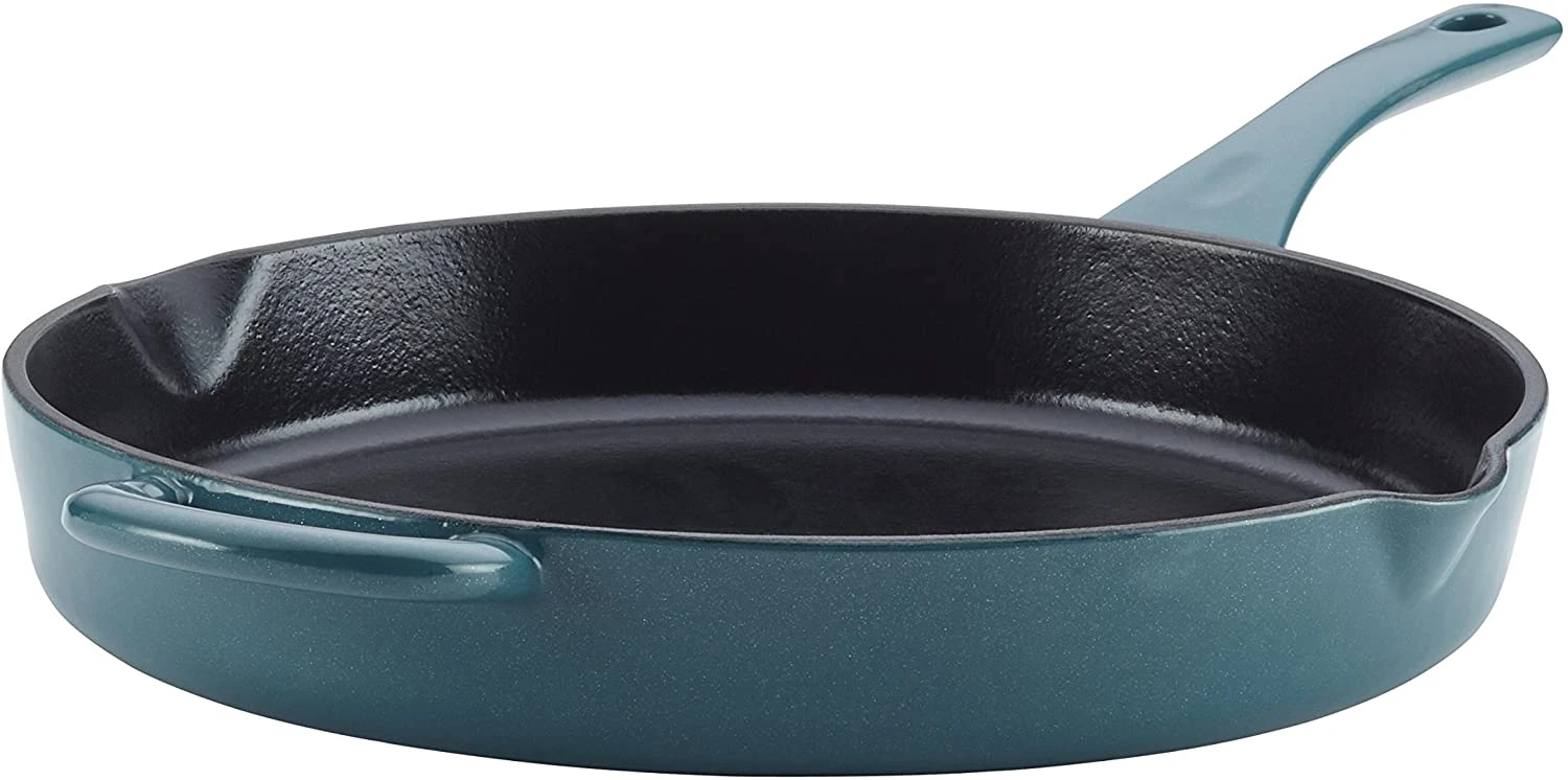 Ayesha Curry Home Cast Iron 12" Skillet W/pour Spouts Twilight Teal Blue Metallic 3 Ayesha Curry Home Cast Iron 12" Skillet W/pour Spouts Twilight Teal Blue Metallic