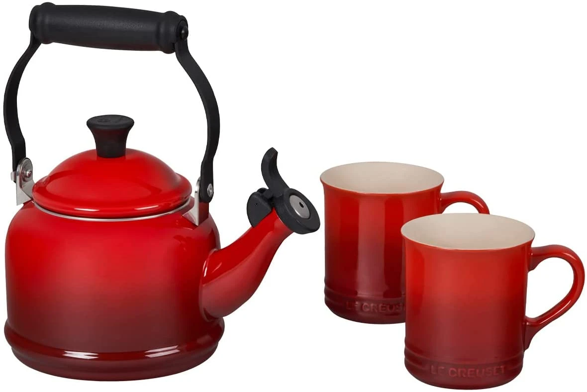 Le Creuset Enamel On Steel Demi Kettle & Stoneware Set Of 2 Mugs, 1.25 Qt. Kettle & (2) 14 Oz. 5 Le Creuset Enamel On Steel Demi Kettle & Stoneware Set Of 2 Mugs, 1.25 Qt. Kettle & (2) 14 Oz. - Image 3