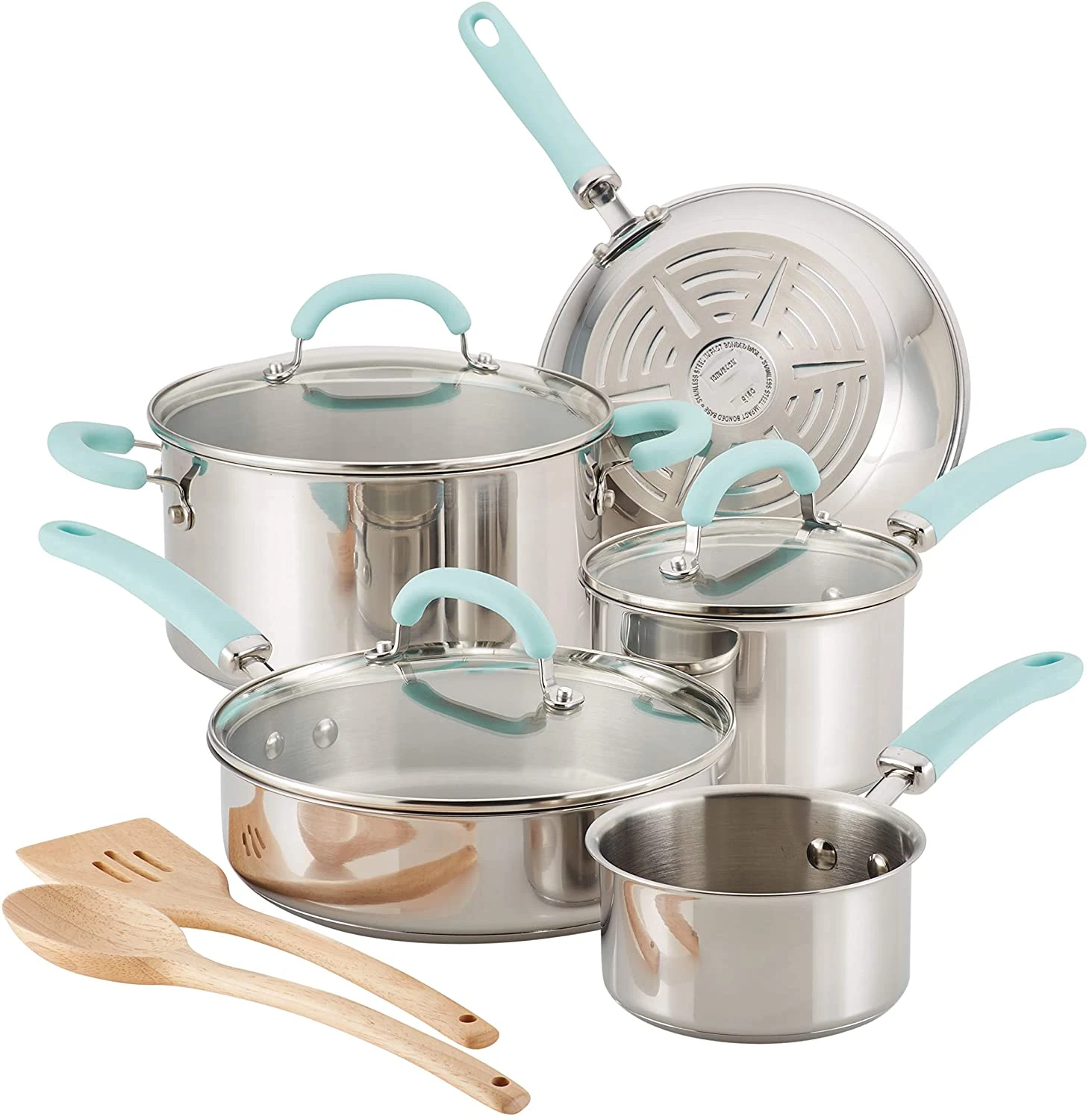 Rachael Ray Create Delicious Stainless Steel Cookware Set, 10-Piece Pots And Pans Set, Stainless Steel With Silicone Handles 3 Rachael Ray Create Delicious Stainless Steel Cookware Set, 10-Piece Pots And Pans Set, Stainless Steel With Silicone Handles