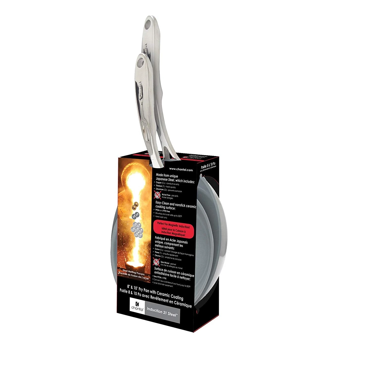 Chantal Induction 21 Steel 2-pc Ceramic-coated Fry Pan Set - 8" & 10" 3 Chantal Induction 21 Steel 2-pc Ceramic-coated Fry Pan Set - 8" & 10"