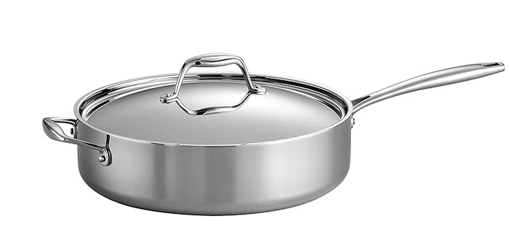 Tramontina Tri-Ply Clad Stainless Steel 6-Quart Saute Pan With Lid, Induction-Ready Cooking Pan, Dishwasher-Safe 3 Tramontina Tri-Ply Clad Stainless Steel 6-Quart Saute Pan With Lid, Induction-Ready Cooking Pan, Dishwasher-Safe