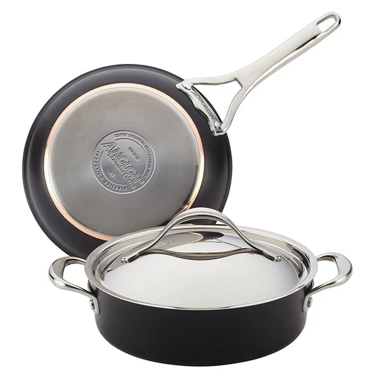 Anolon 3-Piece Set: 10" Fry Pan & 3 Qt. Covered Sauteuse W/Swing Lid 3 Anolon 3-Piece Set: 10" Fry Pan & 3 Qt. Covered Sauteuse W/Swing Lid