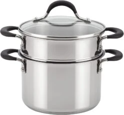 Circulon Momentum Stainless Steel Sauce Pan/Saucepan With Steamer Insert, 3 Quart, Silver