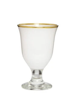 Classic Touch Water Glasses, White W/ Clear Stem & Gold Rim, Set/6