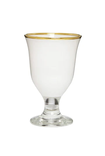 Classic Touch Water Glasses, White W/ Clear Stem & Gold Rim, Set/6 3 Classic Touch Water Glasses, White W/ Clear Stem & Gold Rim, Set/6