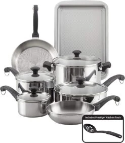Farberware Classic Traditional Stainless Steel Cookware Pots And Pans Set, 12 Piece