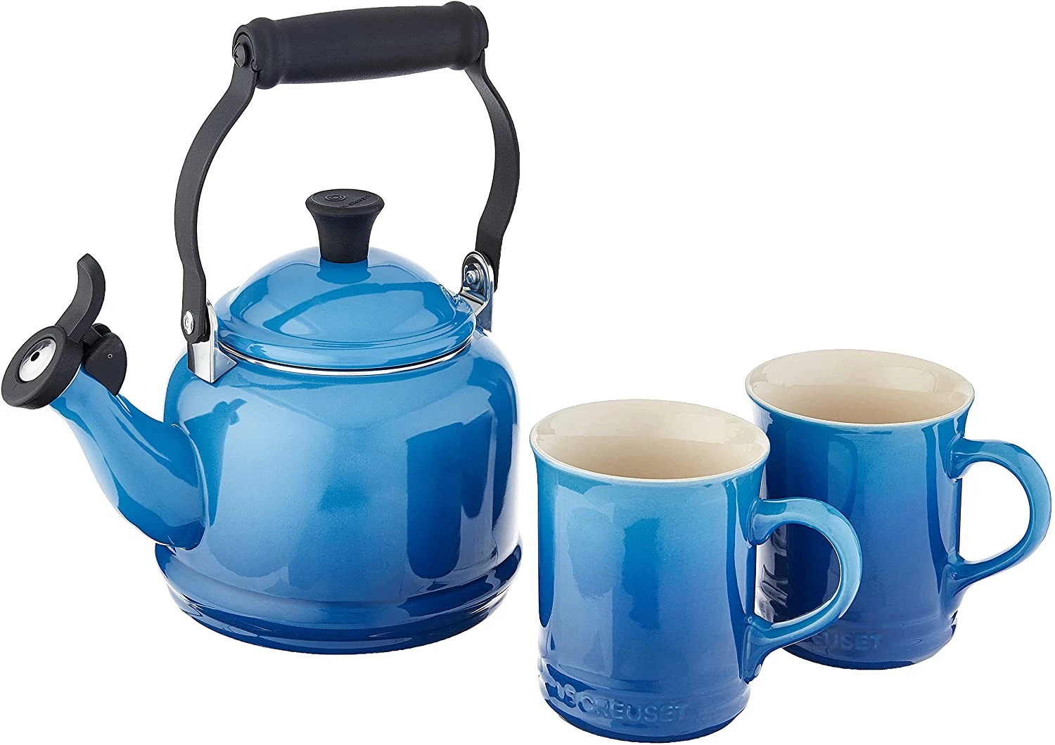Le Creuset Enamel On Steel Demi Kettle & Stoneware Set Of 2 Mugs, 1.25 Qt. Kettle & (2) 14 Oz. 4 Le Creuset Enamel On Steel Demi Kettle & Stoneware Set Of 2 Mugs, 1.25 Qt. Kettle & (2) 14 Oz. - Image 2