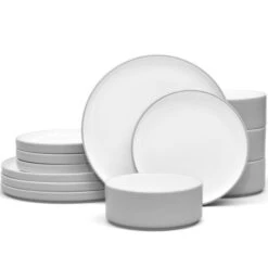 Noritake ColorTex Stone, 12-Piece Set, Service For 4 -Shop Kitchen Cliques noritakecolortexgry